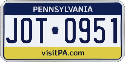 PA license plate JOT0951
