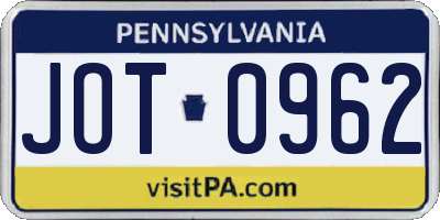 PA license plate JOT0962