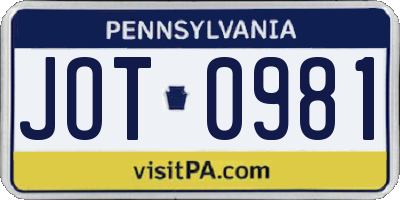 PA license plate JOT0981