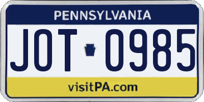 PA license plate JOT0985