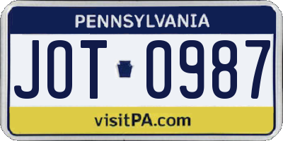 PA license plate JOT0987