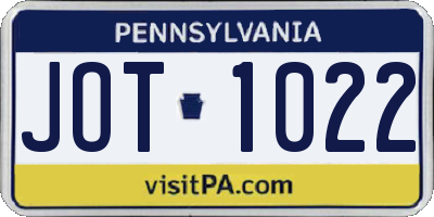 PA license plate JOT1022