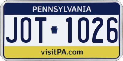 PA license plate JOT1026