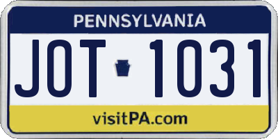 PA license plate JOT1031