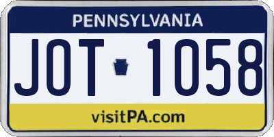 PA license plate JOT1058