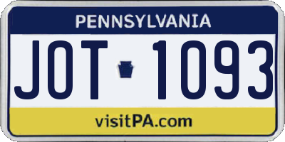 PA license plate JOT1093
