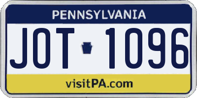 PA license plate JOT1096