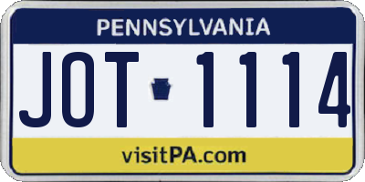 PA license plate JOT1114