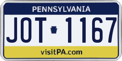 PA license plate JOT1167