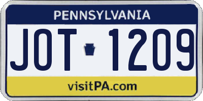 PA license plate JOT1209