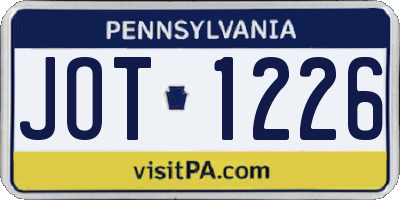 PA license plate JOT1226