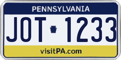 PA license plate JOT1233