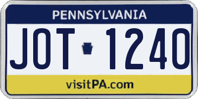 PA license plate JOT1240