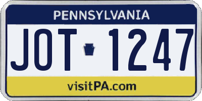 PA license plate JOT1247
