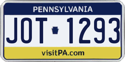 PA license plate JOT1293