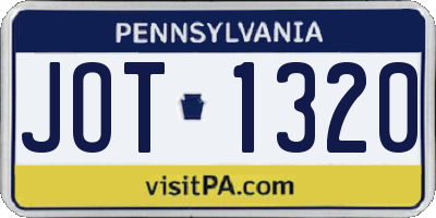 PA license plate JOT1320