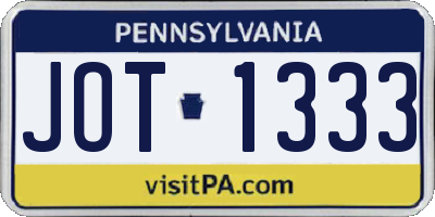 PA license plate JOT1333
