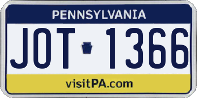 PA license plate JOT1366