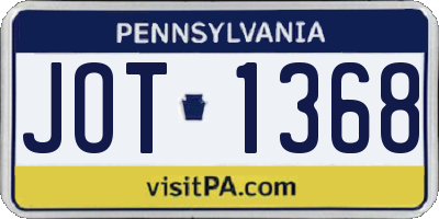 PA license plate JOT1368