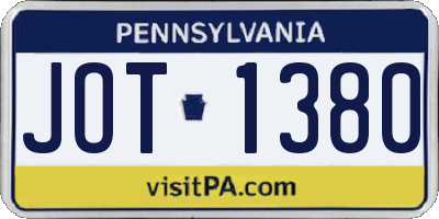 PA license plate JOT1380