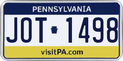 PA license plate JOT1498
