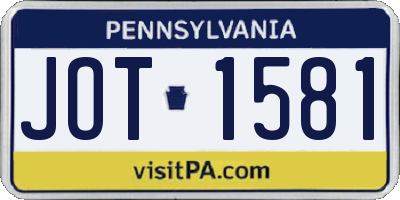 PA license plate JOT1581