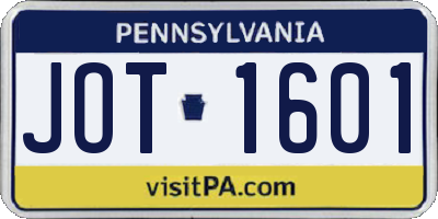 PA license plate JOT1601