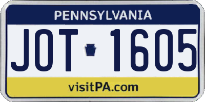 PA license plate JOT1605