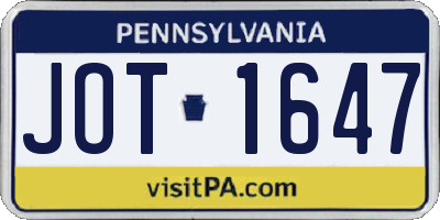 PA license plate JOT1647