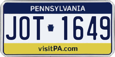 PA license plate JOT1649