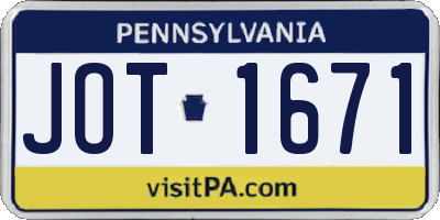 PA license plate JOT1671