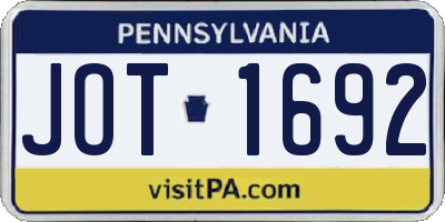 PA license plate JOT1692