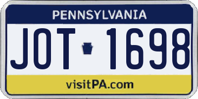 PA license plate JOT1698