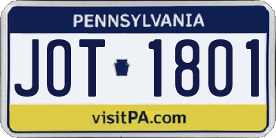 PA license plate JOT1801