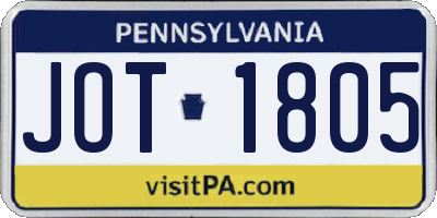 PA license plate JOT1805