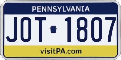 PA license plate JOT1807