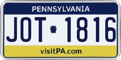 PA license plate JOT1816
