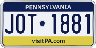 PA license plate JOT1881