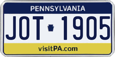 PA license plate JOT1905