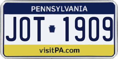 PA license plate JOT1909