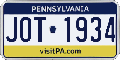 PA license plate JOT1934