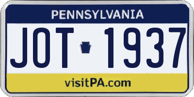 PA license plate JOT1937