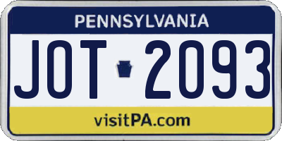 PA license plate JOT2093