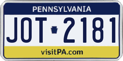 PA license plate JOT2181