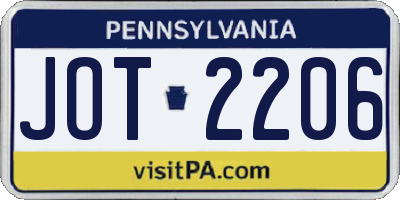 PA license plate JOT2206