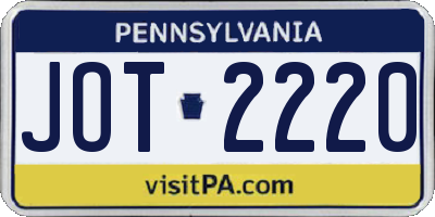 PA license plate JOT2220