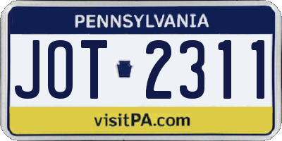 PA license plate JOT2311