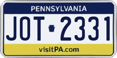 PA license plate JOT2331
