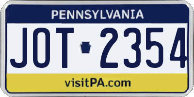 PA license plate JOT2354