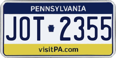 PA license plate JOT2355